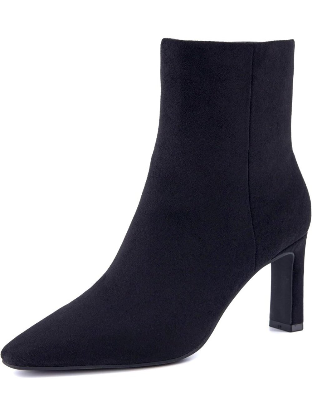 Women's Black Mid Block High Heel Square Toe Vegan Faux Suede Ankle Boots